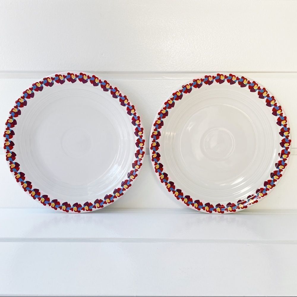 Fiesta Lot of 2 RARE Cinnabar Carson’s Valentine Heart Border 9” Luncheon Plates